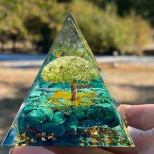 Peridot and Malachite Orgone Pyramid